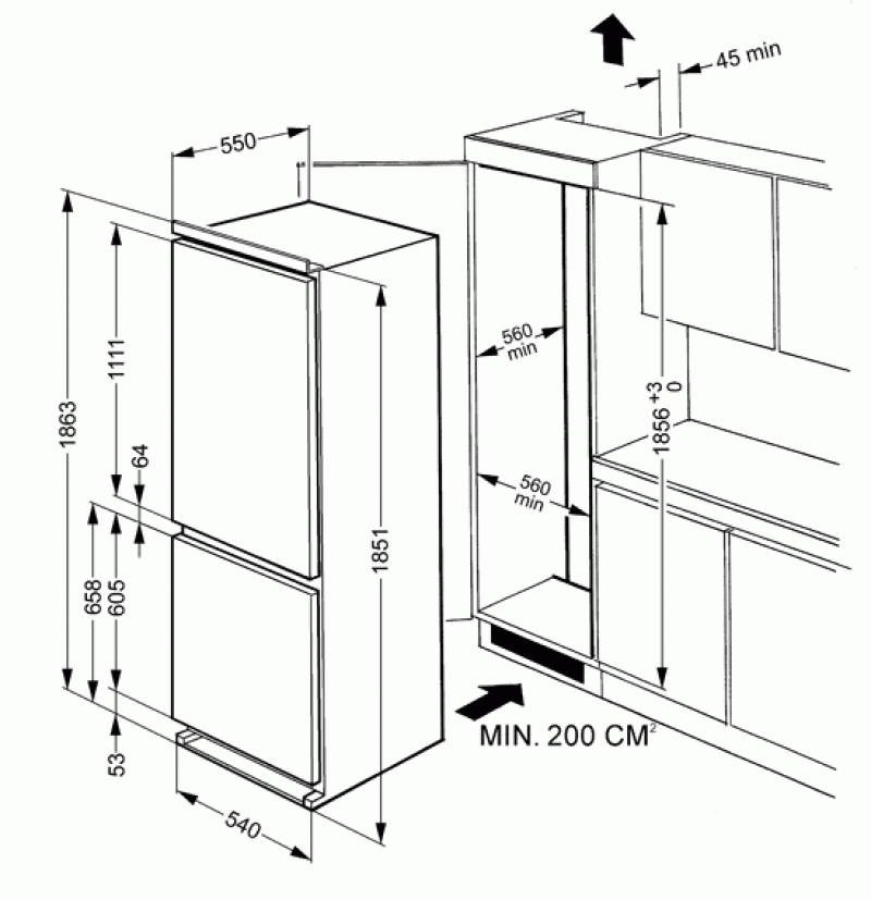 Размеры холодильника: стандартная ширина, габариты и высота, бытовые и встроенные, глубина двухдверного