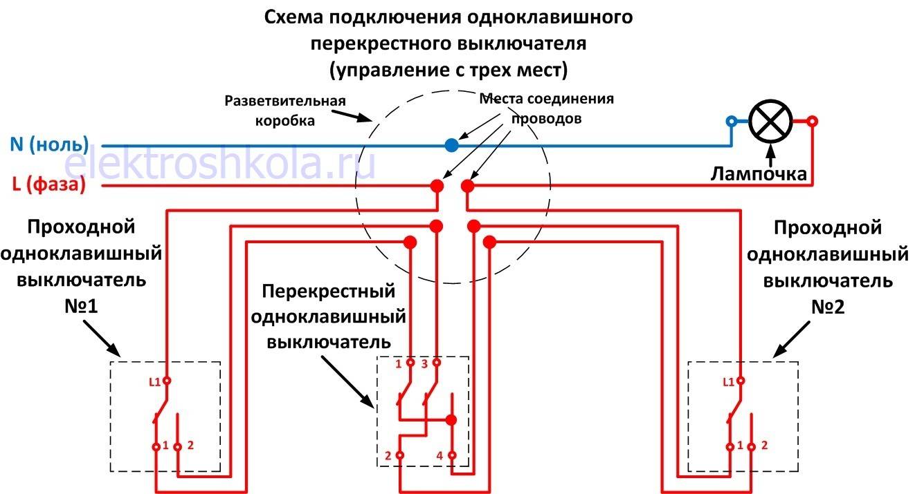 Назначение и схема подключения проходного выключателя