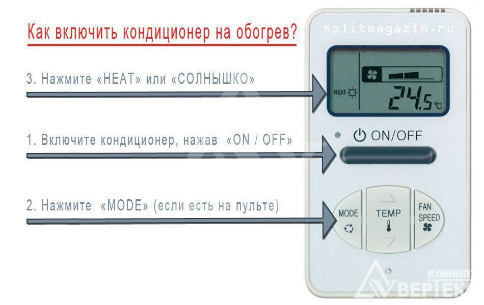 Как включить на кондиционере теплый воздух? руководство по включению сплит-системы на обогрев