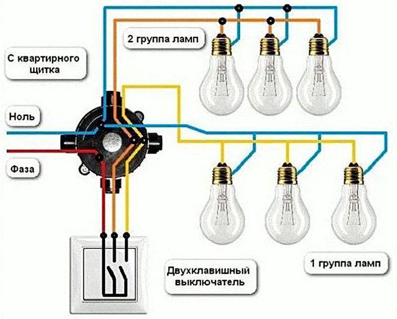 Как подключить двойной выключатель на две лампочки: меняем одноклавишное устройство на двухклавишное