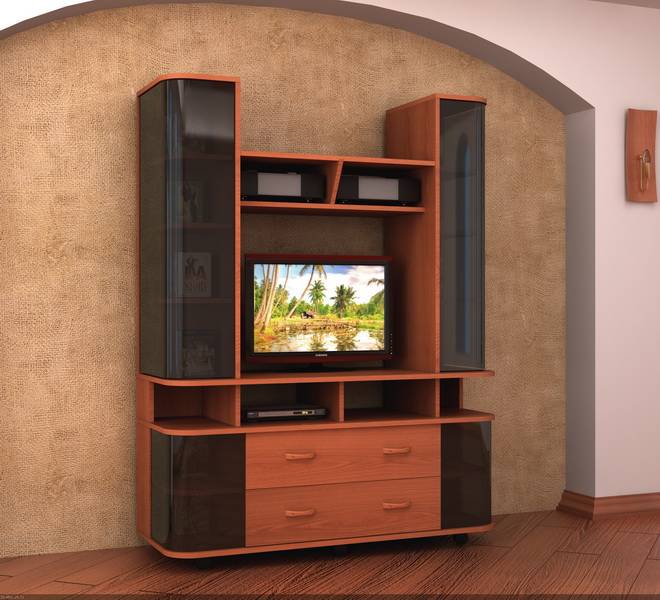 Стенки с компьютерным столом и тумбой под телевизор в интерьере гостиной | блог мебелион.ру