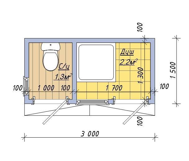 Туалет душ хозблок 3 в 1 чертежи