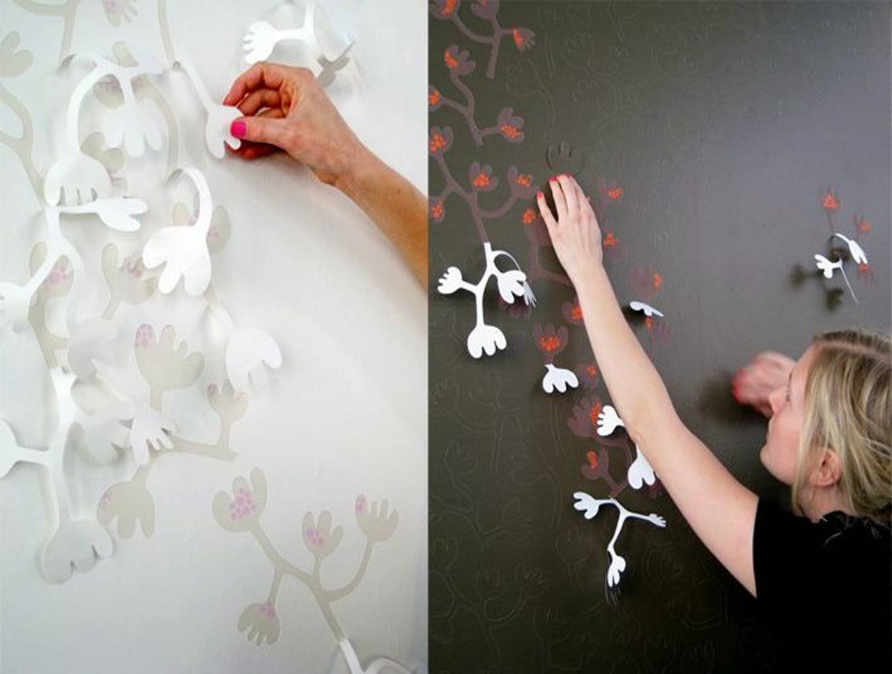 Как украсить обои в комнате своими руками: однотонные, старые ободранные, белые или темные, жидкие, стыки, как можно задекорировать бабочками, описание и фото