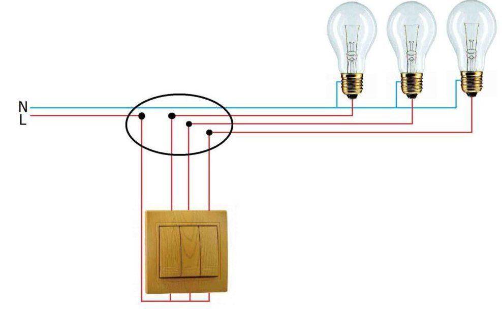 Подключение и установка трехклавишного выключателя (на 3 лампочки)