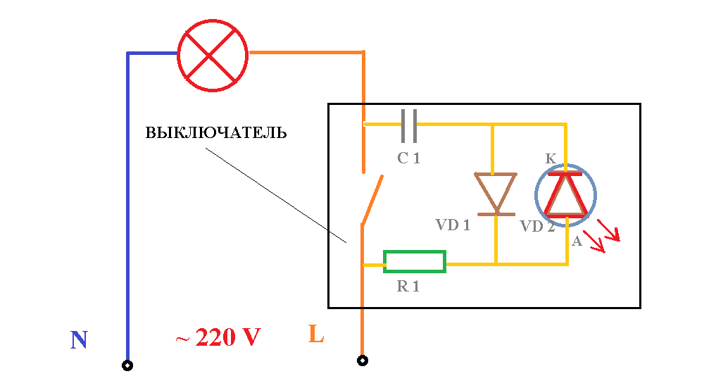 Как подключить светодиодный выключатель: схемы для устройства с подсветкой - точка j